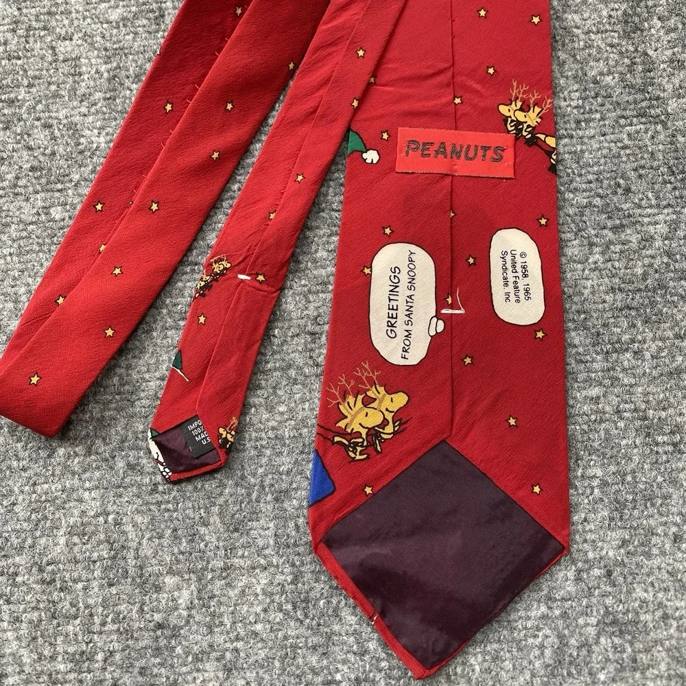Peanuts Snoopy Christmas Silk Necktie Red Santa Holiday Woodstock Novelty